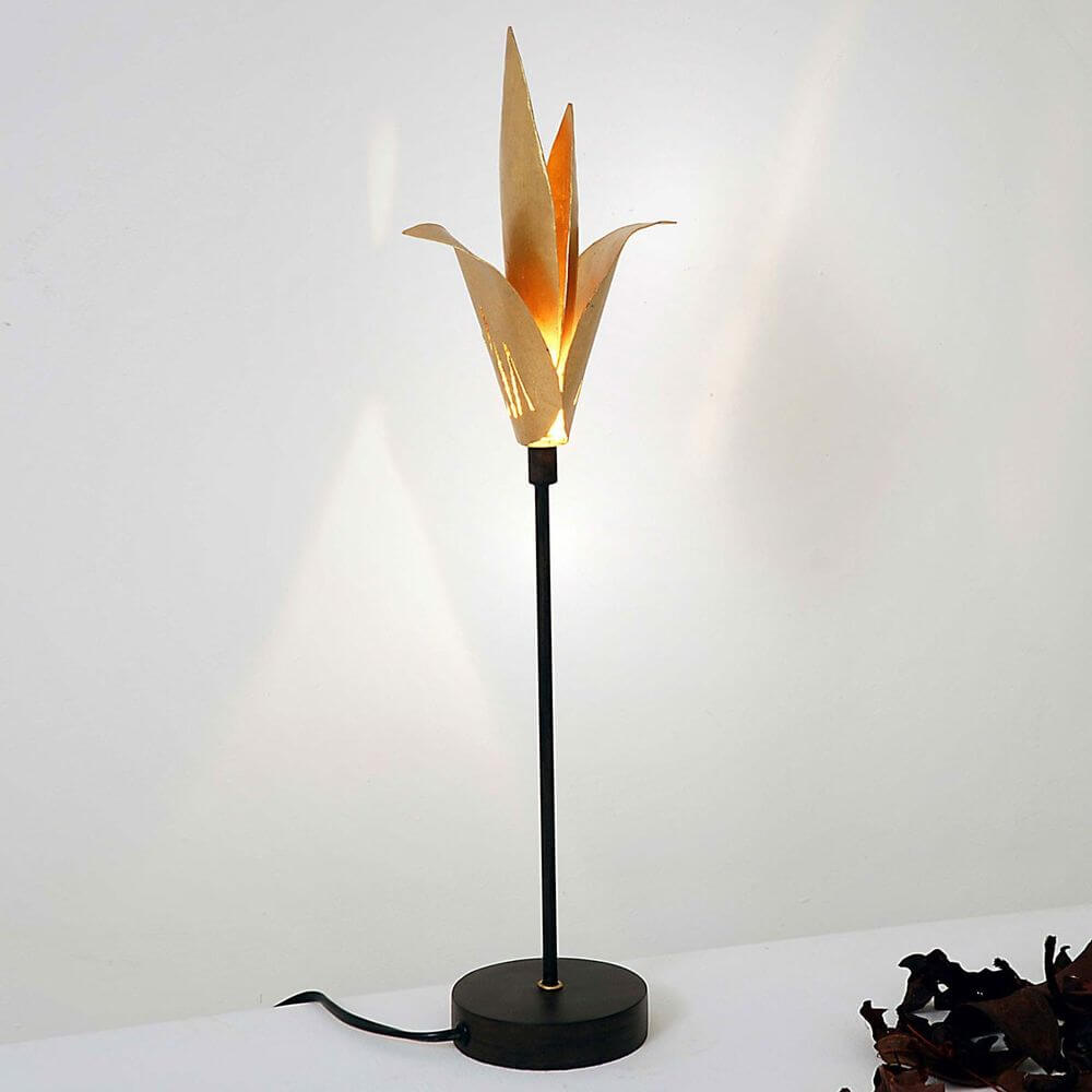 Tischleuchte Piccola Airone aus Eisen in Braun, Schwarz und Gold, stilvolle Beleuchtung für modernes Wohnen.