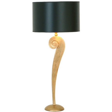 Lampe de table Lino en fer doré au design élégant et avec abat-jour noir, parfaite pour des intérieurs élégants.
