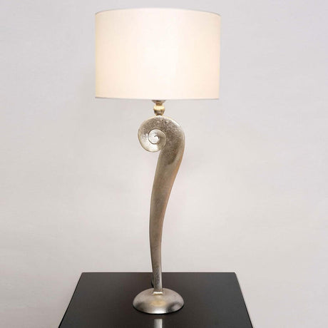 Table lamp Lino iron silver-white with modern design and elegant lampshade.
