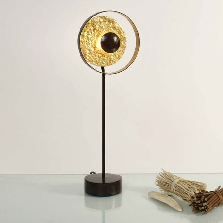 Tischleuchte Satellite Eisen Braun-Schwarz-Gold mit kunstvollem Metall-Schirm und elegantem Design