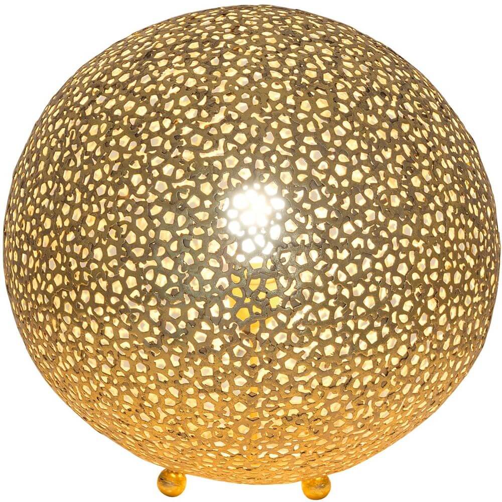 Tischleuchte Lily Grande Eisen Gold mit filigraner goldener Metallstruktur, dekorativ und elegant.