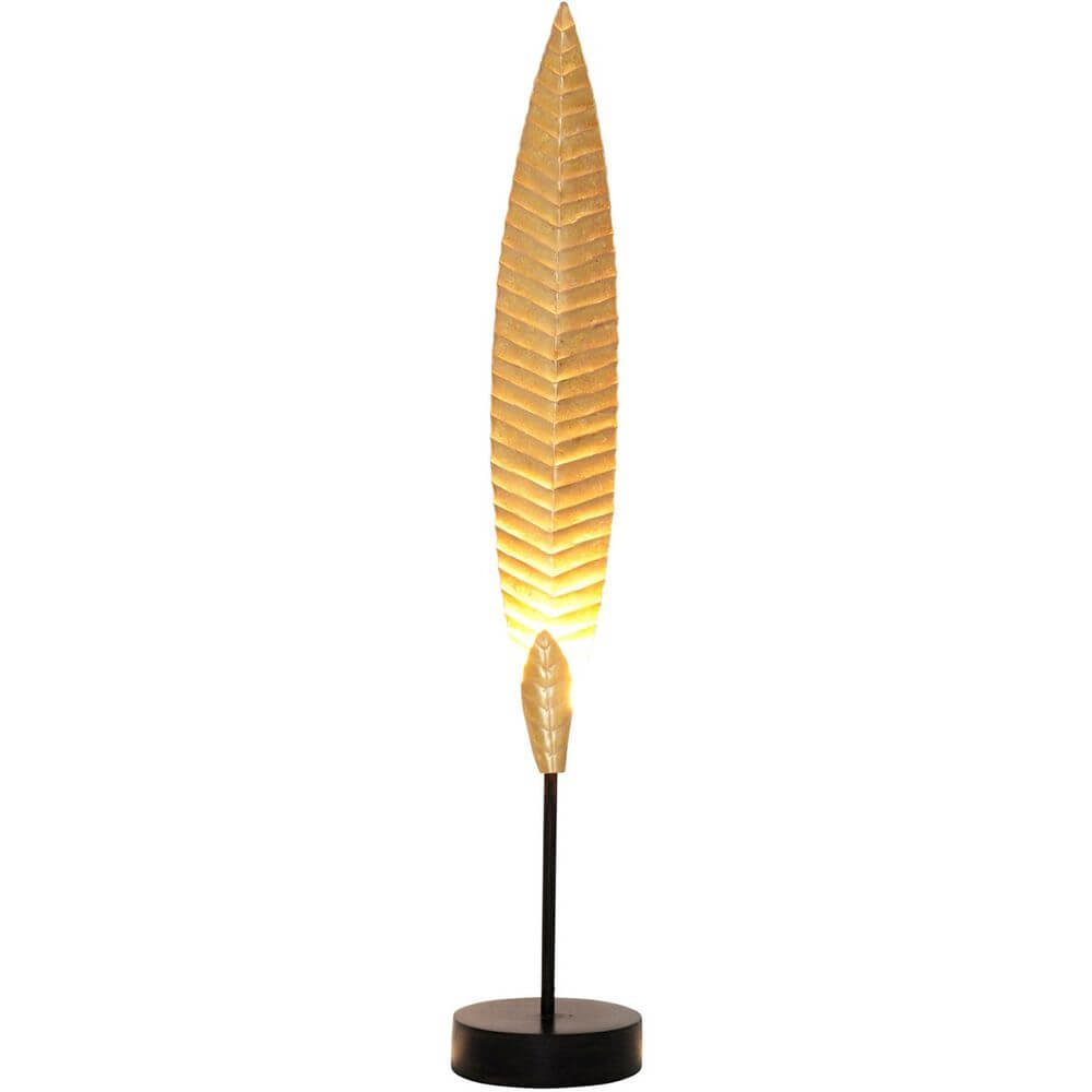 Tischleuchte Penna Eisen Gold-Braun-Schwarz mit eleganter Blattform und dekorativem Design.