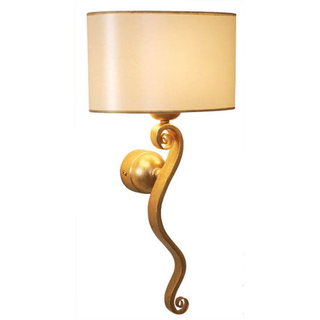 Wandleuchte Trofeo Eisen Gold mit écru Schirm, elegante goldene Wandleuchte aus Eisen, 55 cm
