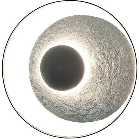 Applique 3-flamme Satellite en fer argent-noir au design moderne avec une lumière ronde et superposée.