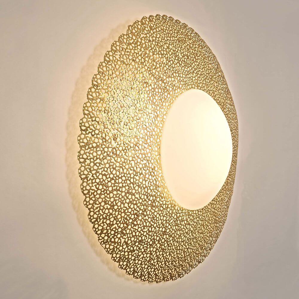 Wandleuchte 2-flammig Utopistico Grande aus Eisen und Glas in Gold, 90 cm, modernes Design für stilvolle Beleuchtung.