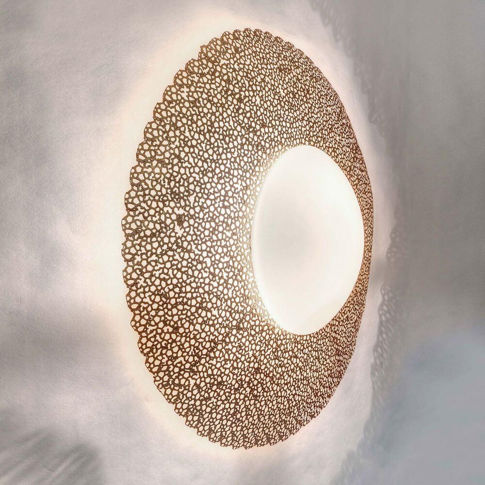 Wandleuchte 2-flammig Utopistico Grande aus Eisen und Glas in Gold, stilvolles Design für moderne Räume.