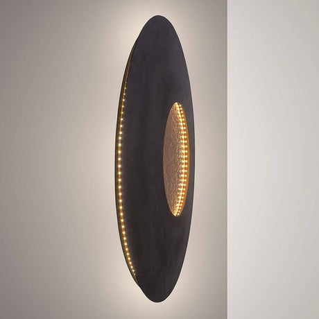 Wandleuchte Luna Rund Gross Eisen Braun-Schwarz-Gold