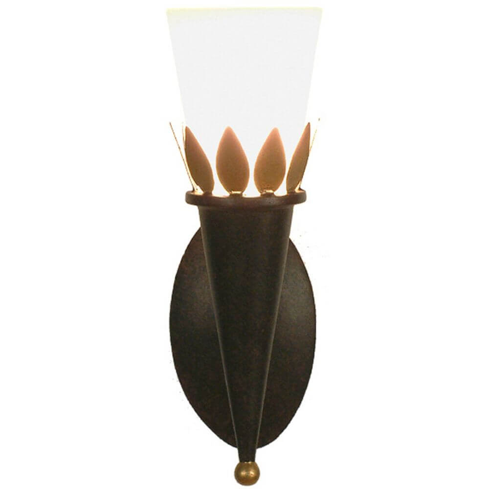 Wandleuchte Torcia Foglie Eisen-Glas Braun-Schwarz-Gold mit elegantem Design und warmem Licht.