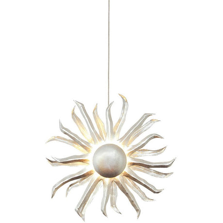 4-light pendant lamp Sonne iron silver with a radiating design and central light.