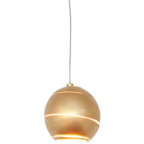 Lampa wisząca Suopare z żelaza w kolorze złotym, o eleganckiej, okrągłej formie i miękkim świetle.