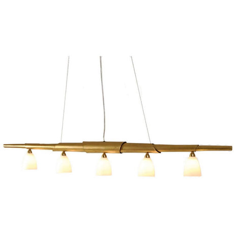 Lampa wisząca 5-punktowa Innovazione żelazo-szkło złota z pięcioma kloszami w eleganckim designie.
