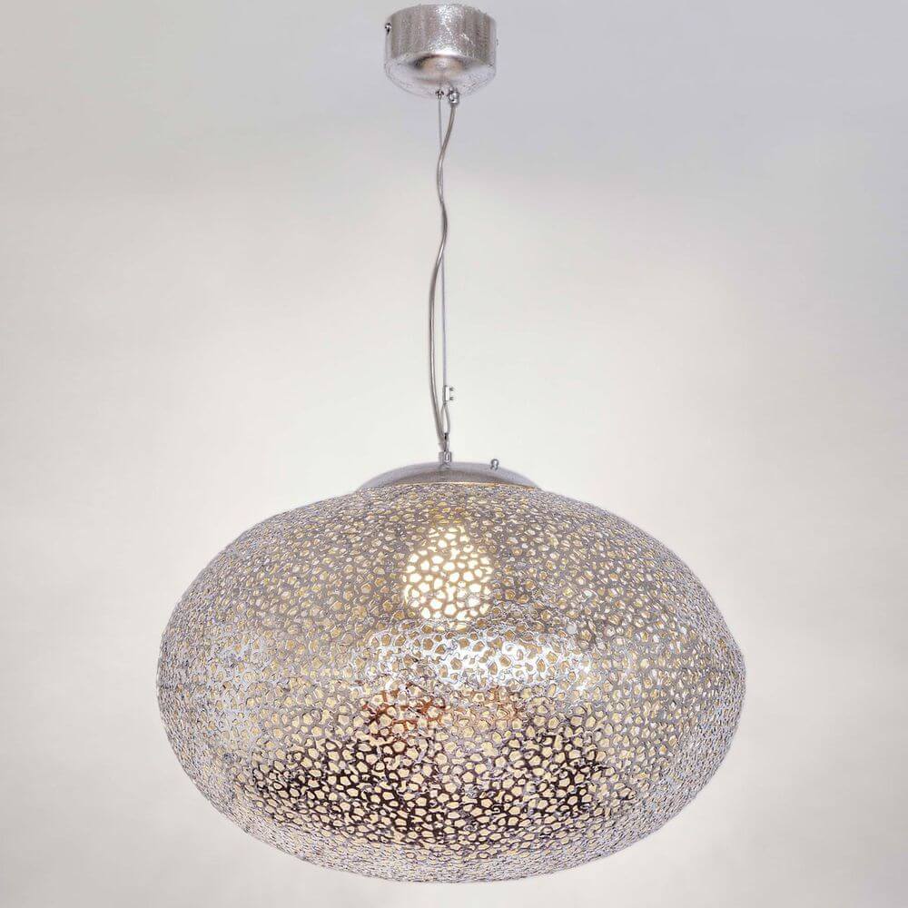 Hängeleuchte Utopistico Eisen Silber im modernen Design mit filigranem Metallgeflecht.