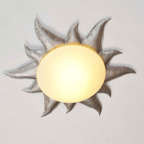 Plafonnier à 2 lampes Sole Argento en fer argenté avec un design ensoleillé de couleur argentée.