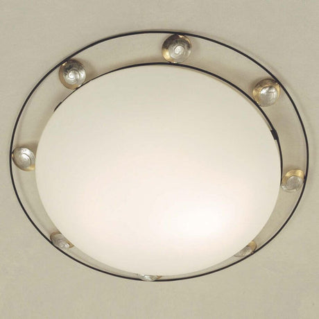 Candeeiro de teto 3 luzes Caracol Três ferro-vidro castanho-prata-dourado