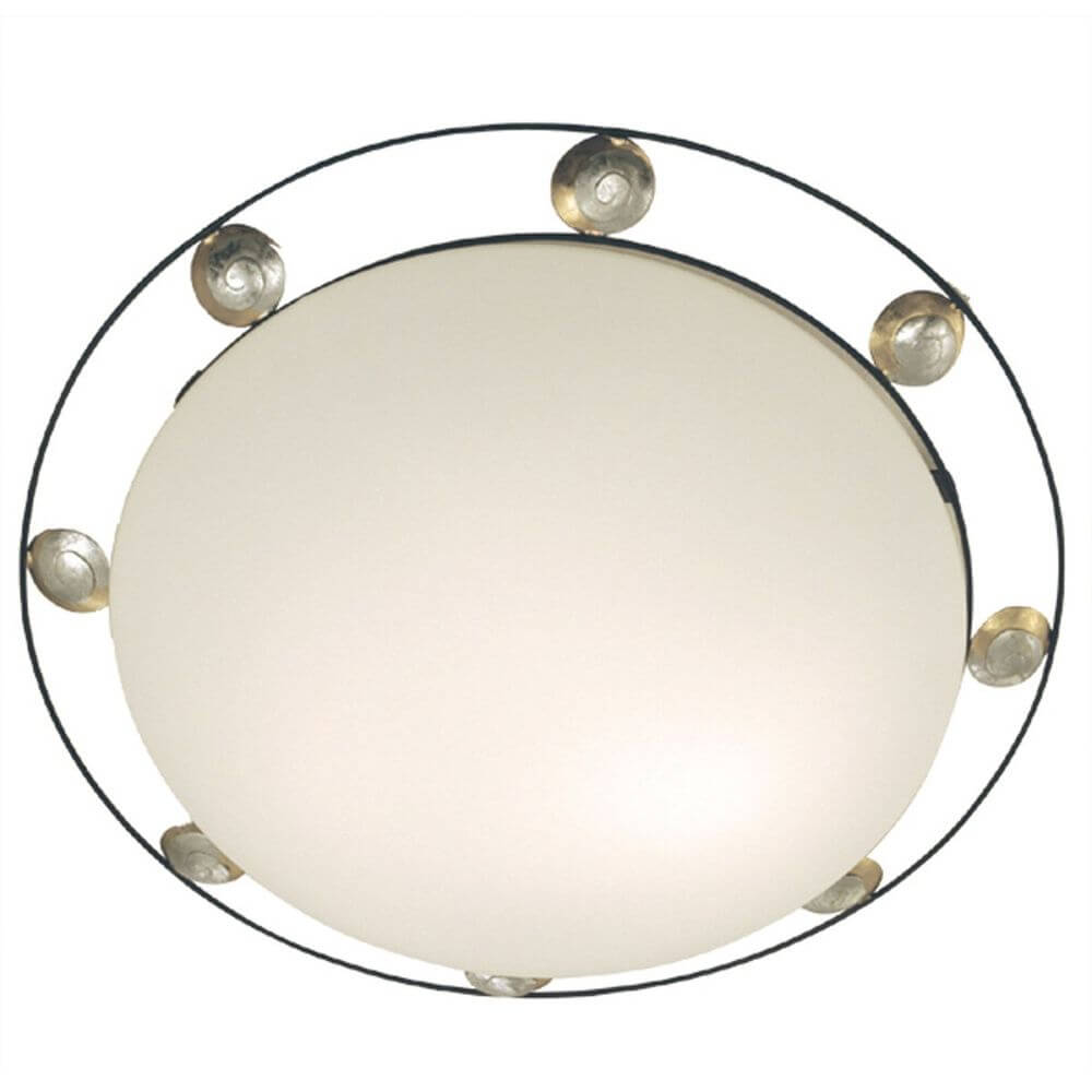 Deckenleuchte 3-flammig Snail Three Eisen-Glas Braun-Silber-Gold mit hellem Lampenschirm und elegantem Design.