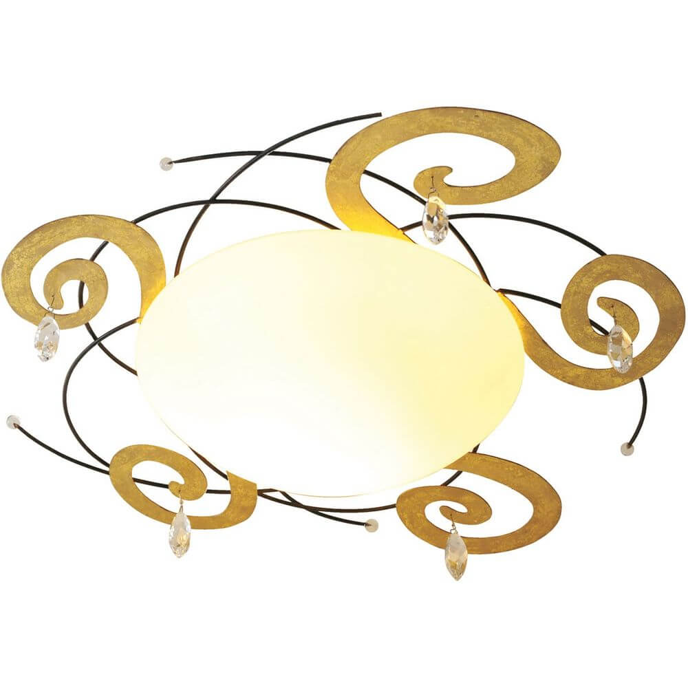 Deckenleuchte 2-flammig Casino Eisen-Glas-Kristall Braun-Schwarz-Gold in eleganter Design mit Kristallen.
