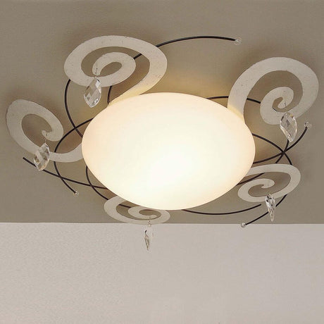 Taklampa 2-ljus Casino järn-glas-kristall svart-silver med elegant design och kristallaccenter.