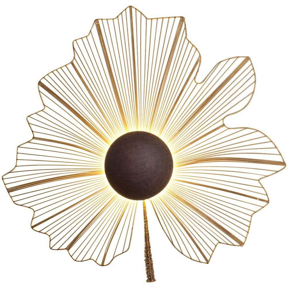 Wandleuchte Tremolo Klein Eisendraht Gold-Braun-Schwarz als dekoratives Wandlicht mit floralem Design und warmem Licht.