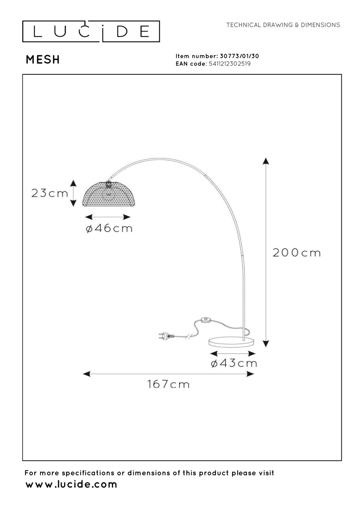 Bogenleuchte Mesh 1-flammig Schwarz 200cm (7)