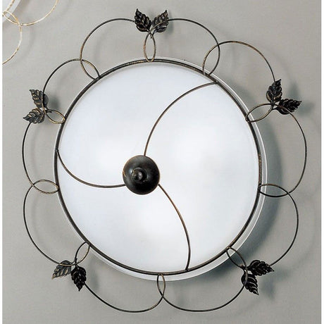 Taklampe med 3 lyskilder, rustgull, Ø 58 cm, med elegant bladdesign og hvit glasskjerm.