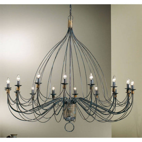 Filo Krone 16-flammig blauSchwarz Ø 140cm großer Draht-Kronleuchter mit 16 Kerzenlampen, elegantes blau-schwarzes Finish, Ø 140cm