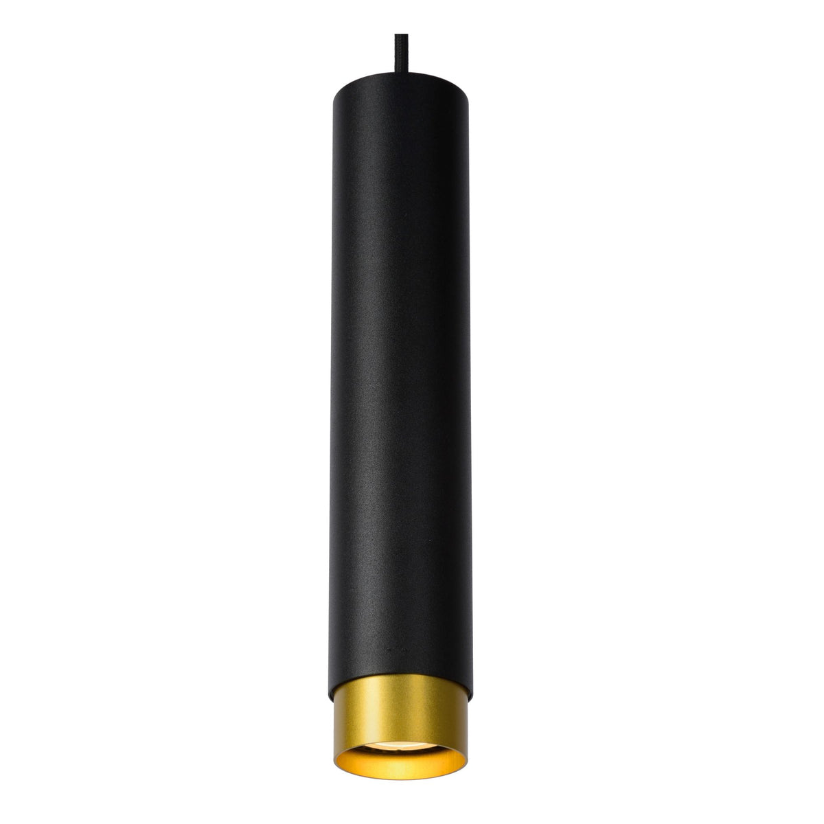 Pendellampe Floris cylinderformet 1-lyskilde højdejusterbar Sort, messing (3)