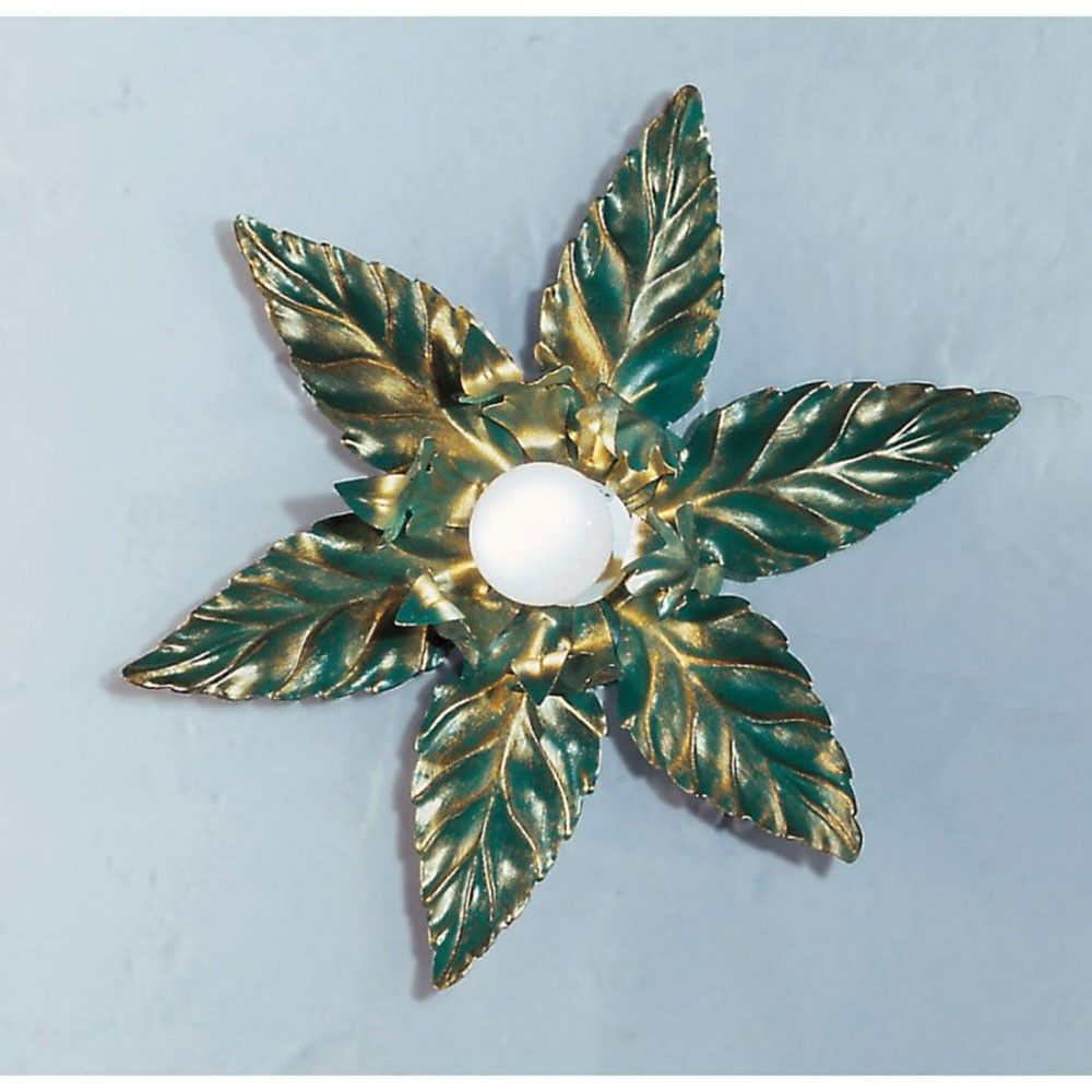 Deckenleuchte grünantik mit Gold Ø 38cm, Dekor mit blattförmigen Elementen in Grün und Gold.