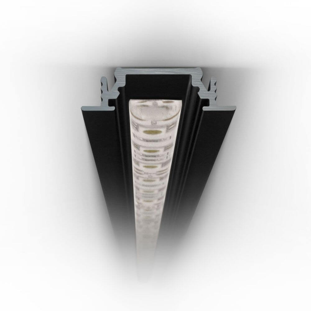 Einbauprofil flach 200cm Schwarz ohne Abdeckung für LED-Strips mit LED-Leiste in Sicht
