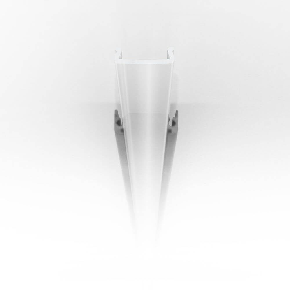 Abdeckung eckig 200cm Typ F Opalweiss für LED-Strip-Systeme, halbtransparent und bündig abschließend.