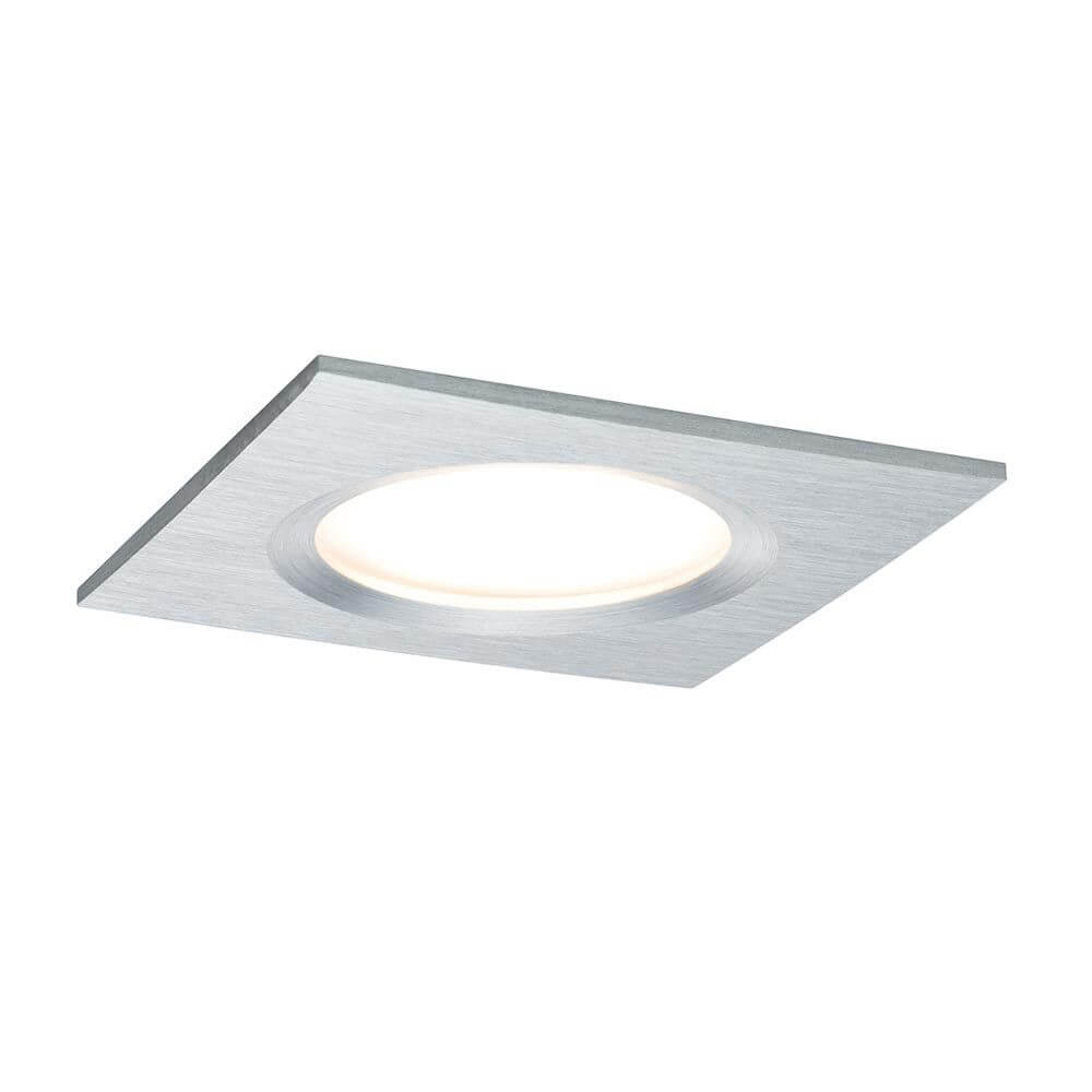 3er LED Einbauleuchten-Set Coin Slim IP44 eckig 6,8W Alu Dimmbar in Aluminium-Design, ideal für Deckeninstallationen.