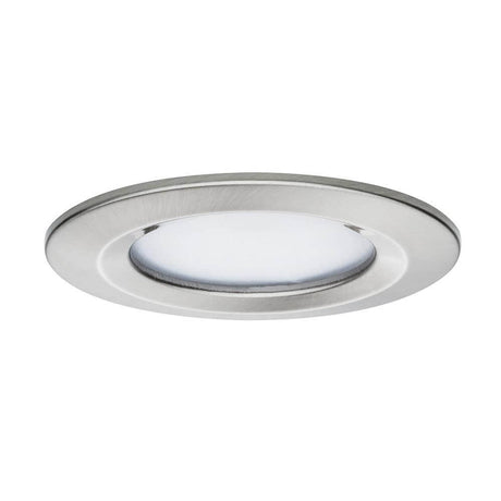 3s LED Coin Slim forsænket lyssæt IP44 rundt 6,8W jerndæmpbart, fladt forsænket lys i sølvlook.