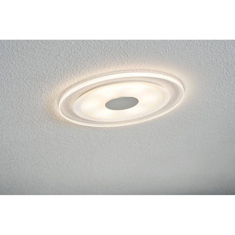 3-piece LED recessed spotlight set Premium Line Whirl 6W Alu Satin mounted in the ceiling, emits warm white light.
