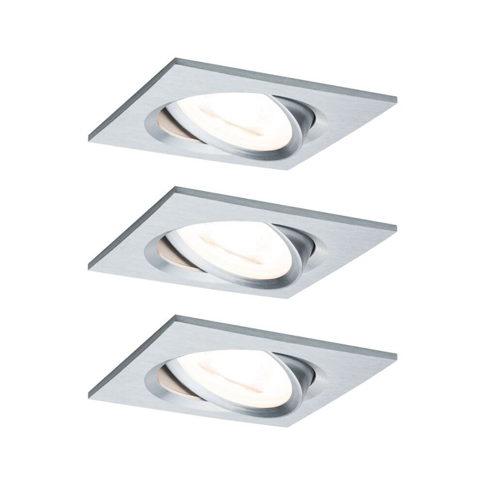 3er-Set Einbauleuchte LED Nova eckig 3-Stufen Dimmbar Alu-Gedreht in Alu-Optik, flach, dimmbar, ideal für geringe Hohlraumtiefen.