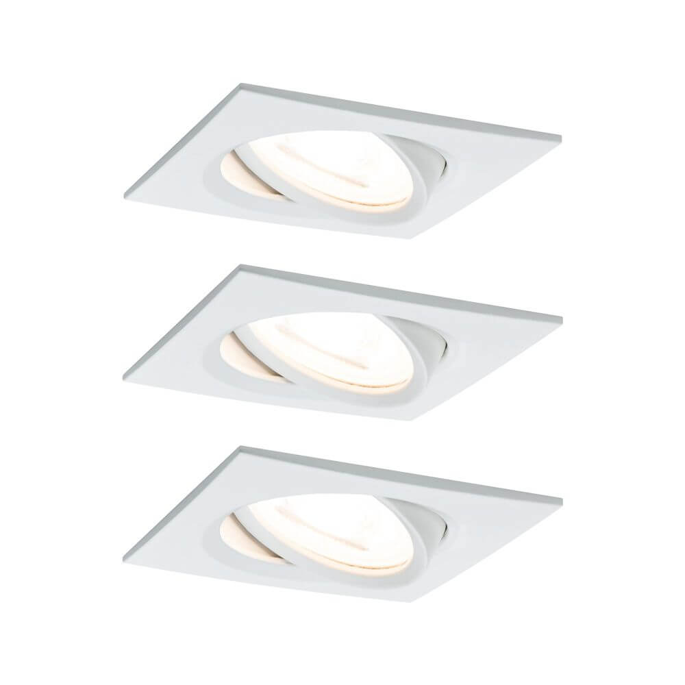 3er-Set Einbauleuchte LED Nova eckig Weiß in modernem Design, mit warmweißem Licht und flacher Bauweise.
