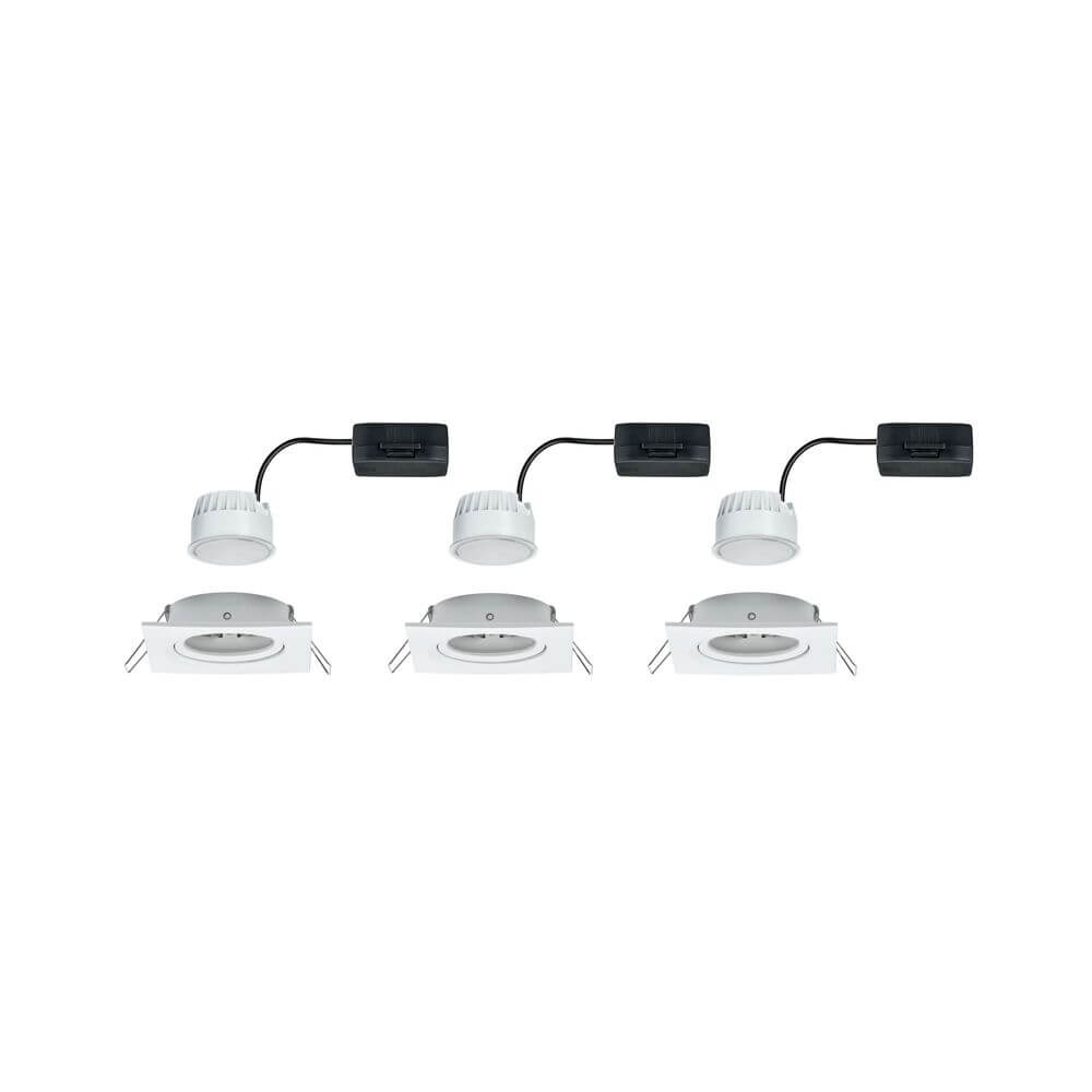 3er-Set Einbauleuchte LED Nova eckig Weiß - Set aus 3 flachen LED-Leuchten für 230V-Direktanschluss.