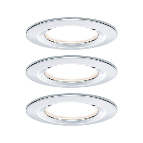 3-piece set of recessed light LED Nova round 3-step dimmable chrome in chrome color, flat LED lights for ceiling installation.