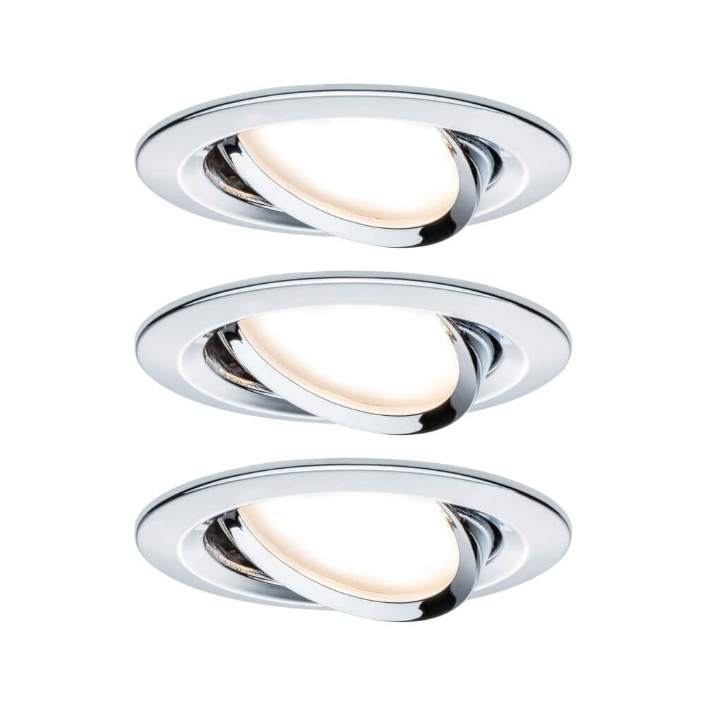 3er-Set Einbauleuchte LED Nova rund 3-Stufen Dimmbar Chrom mit warmweißem Licht in glänzendem Design.