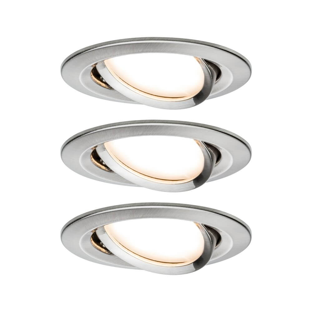 3er-Set Einbauleuchte LED Nova rund 3-Stufen Dimmbar Eisen-Gebürstet in einem kompakten Design.