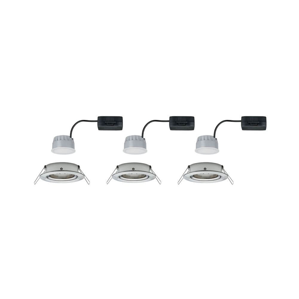 3er-Set Einbauleuchte LED Nova rund 3-Stufen Dimmbar Eisen-Gebürstet in modernem Design.