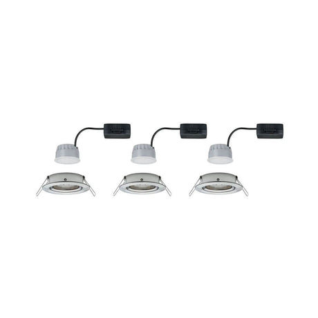 3er-Set Einbauleuchte LED Nova rund 3-Stufen Dimmbar Eisen-Gebürstet in modernem Design.