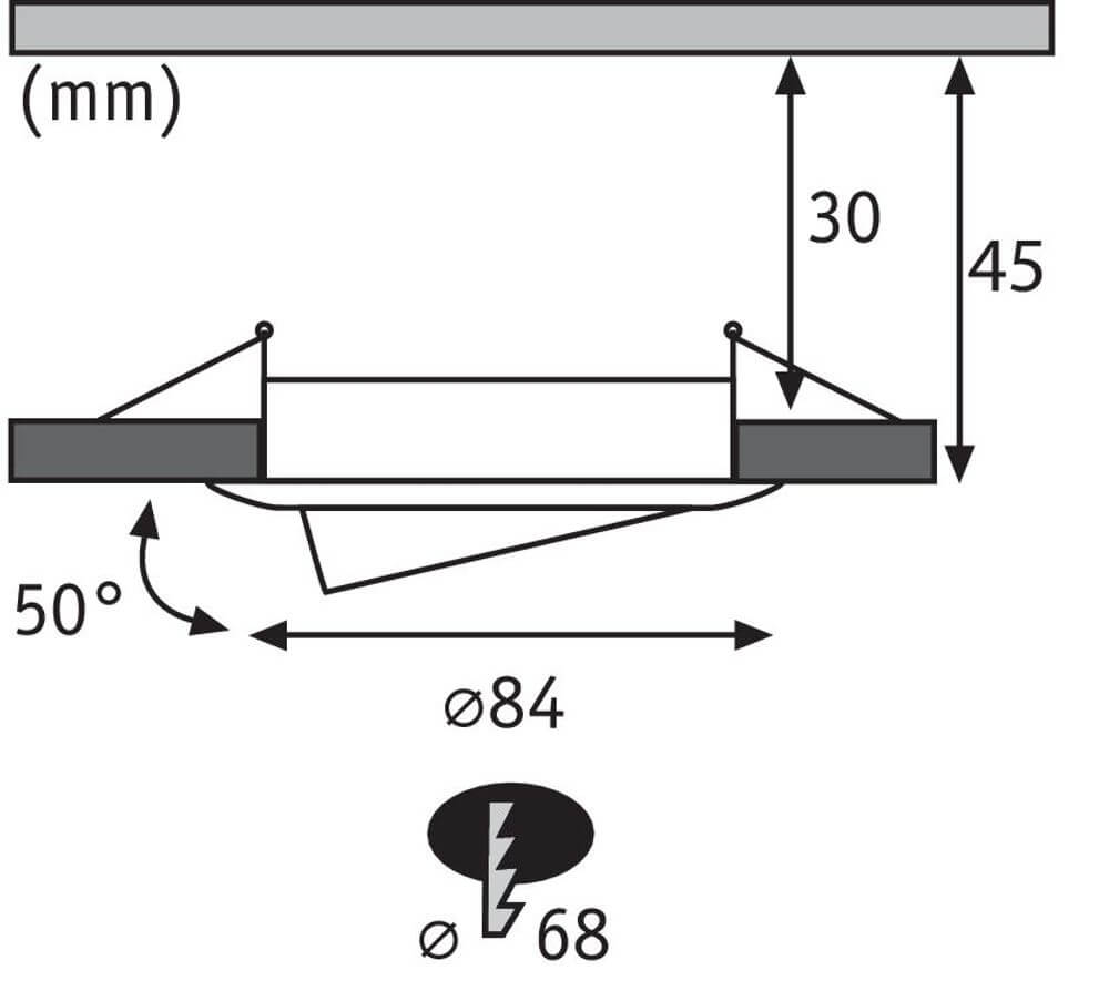 Technische Zeichnung der 3er-Set Einbauleuchte LED Nova rund 3-Stufen Dimmbar Weiß mit Abmessungen.