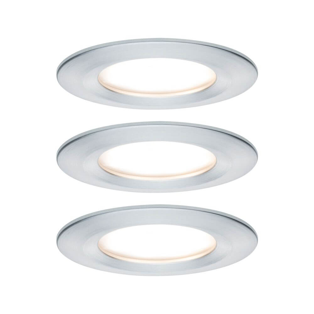 3er-Set Einbauleuchte LED Nova rund Alu-Gedreht mit warmweißem Licht und flachem Design.