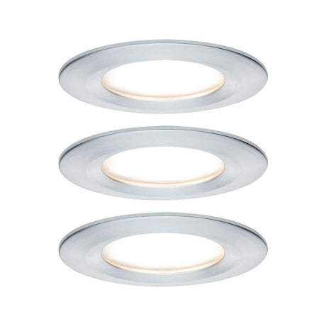3-piece recessed spotlight set LED Nova round, aluminium-turned, with warm white light and a flat design.