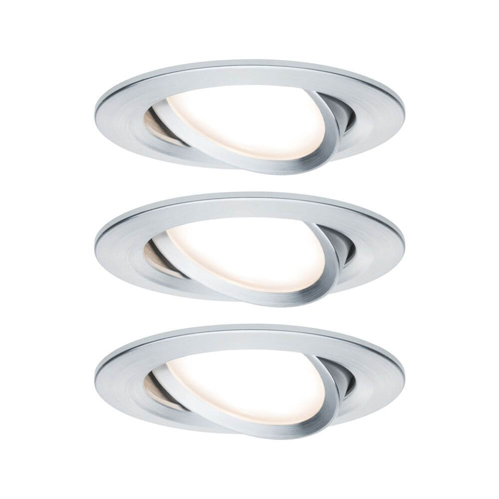 3er-Set Einbauleuchte LED Nova rund Alu-Gedreht mit warmweißem Licht und flachem Design.