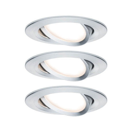 3er-Set Einbauleuchte LED Nova rund Alu-Gedreht mit warmweißem Licht und flachem Design.