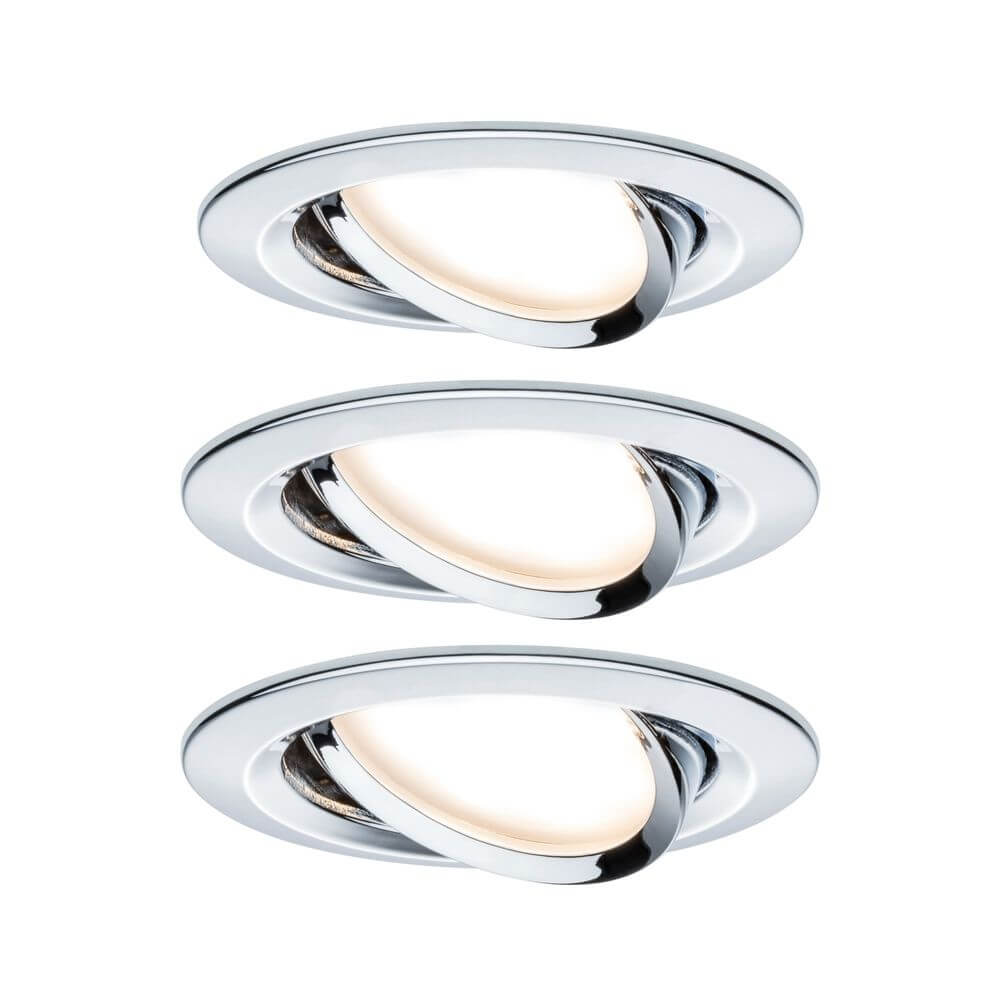 3er-Set Einbauleuchte LED Nova rund Chrom - modernes Design mit warmweißem Licht und flacher Bauweise