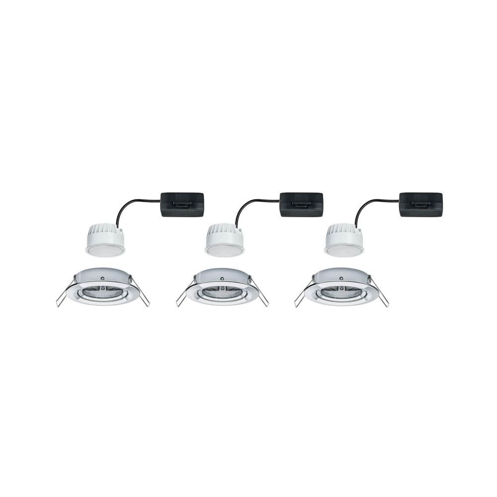 3er-Set Einbauleuchte LED Nova rund Chrom – LED-Modul inklusive, flacher Einbau, warmweiß, 230V-Direktanschluss.