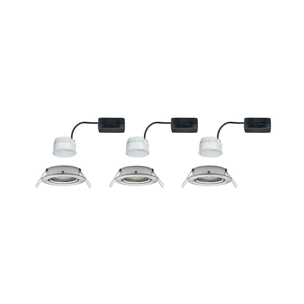 3er-Set Einbauleuchte LED Nova rund Eisen-Gebürstet - Set aus 3 flachen LED-Leuchten mit warmweißem Licht.