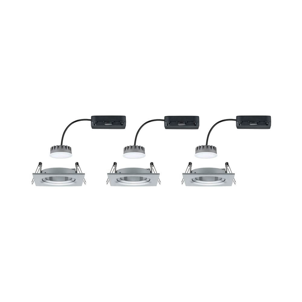 3er-Set LED Einbaulampe Nova Plus Coin Dimmbar 2700K Alu in Aluminium mit Montagebox und Haltefedern