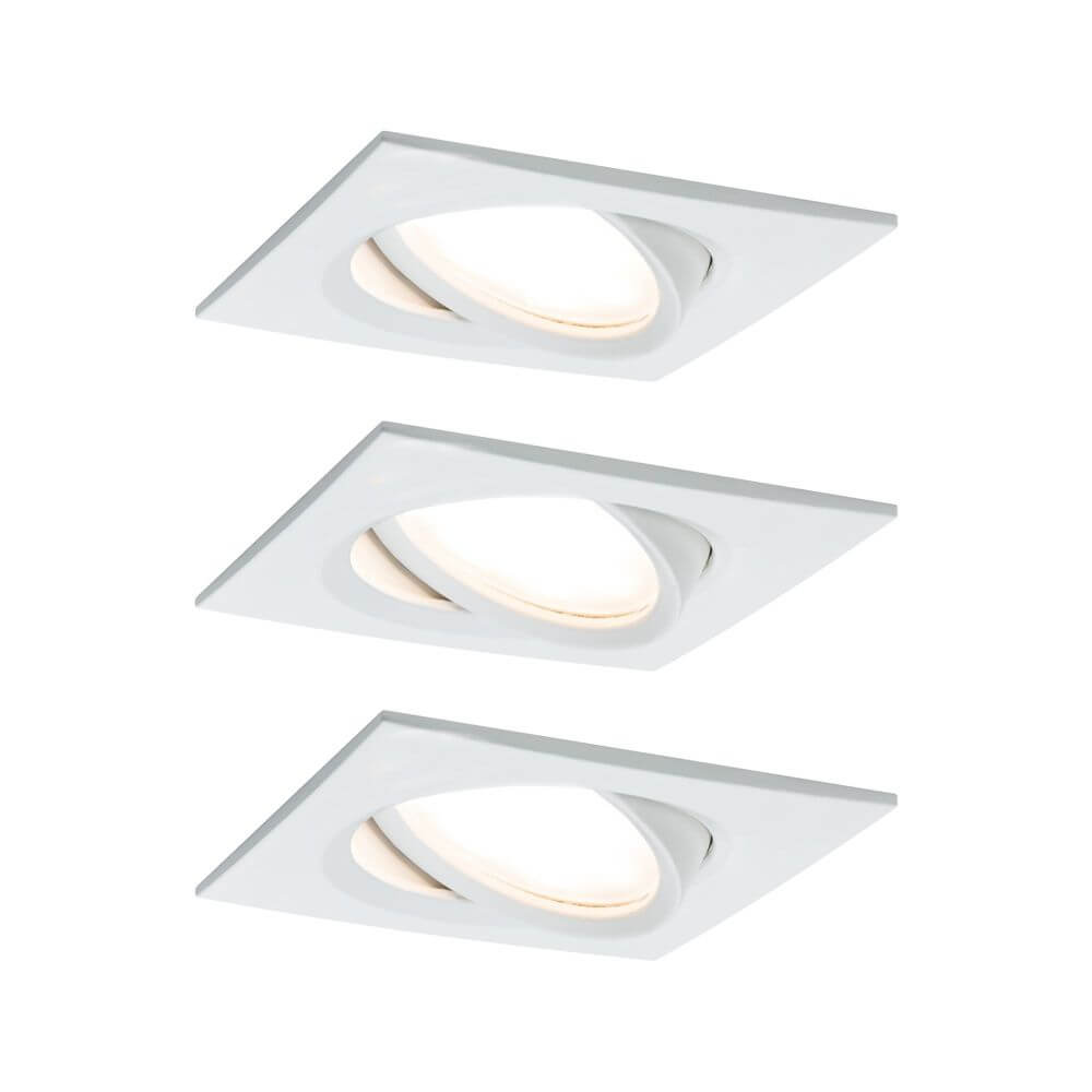 3er-Set LED Einbauleuchte Nova Plus Coin Dimmbar 2700K Weiß, drei weiße Einbauleuchten in modernem Design.